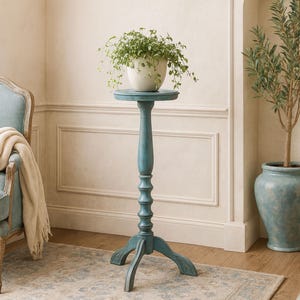 Tall Wooden Pedestal Plant Pot Stand; Large Planter Stand; Wood Fern Holder; French Country Home Decor; Vintage Style Display