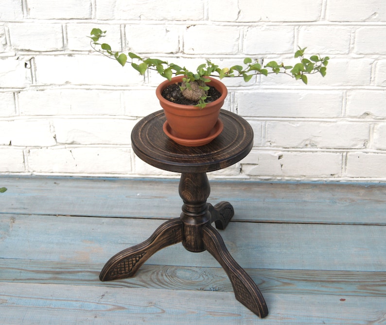 Large indoor wood plant stand Mid century modern flower pot stand Tall oak planter stand Wooden fern stand Hardwood pedestal stand for plant image 9
