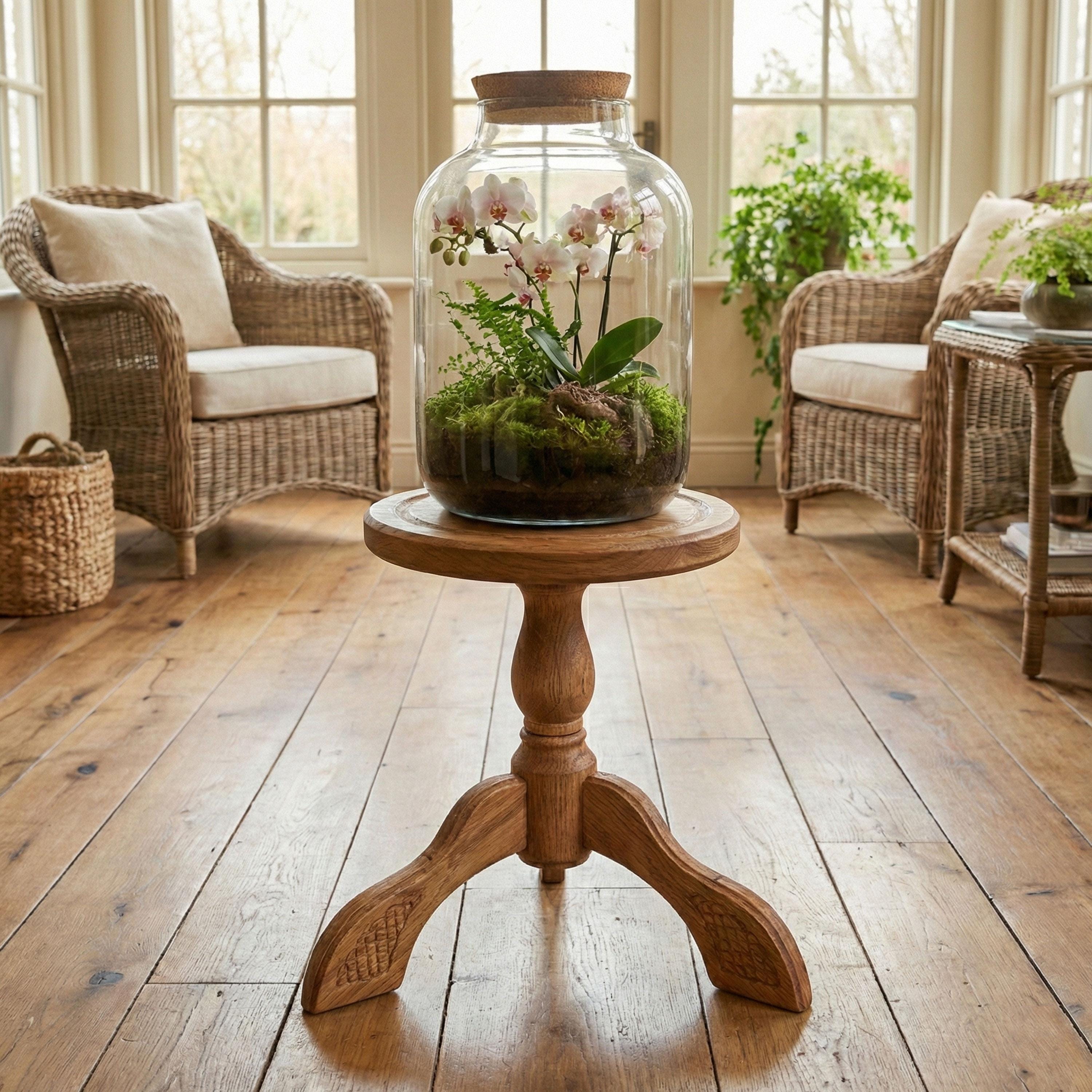 Solid Oak Wood Plant Stand Indoor; Sturdy Wooden Pot Holder