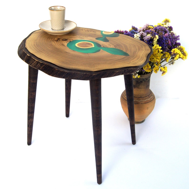 Small Live Edge Wood Slab Coffee Table Epoxy Resin Side Table Etsy