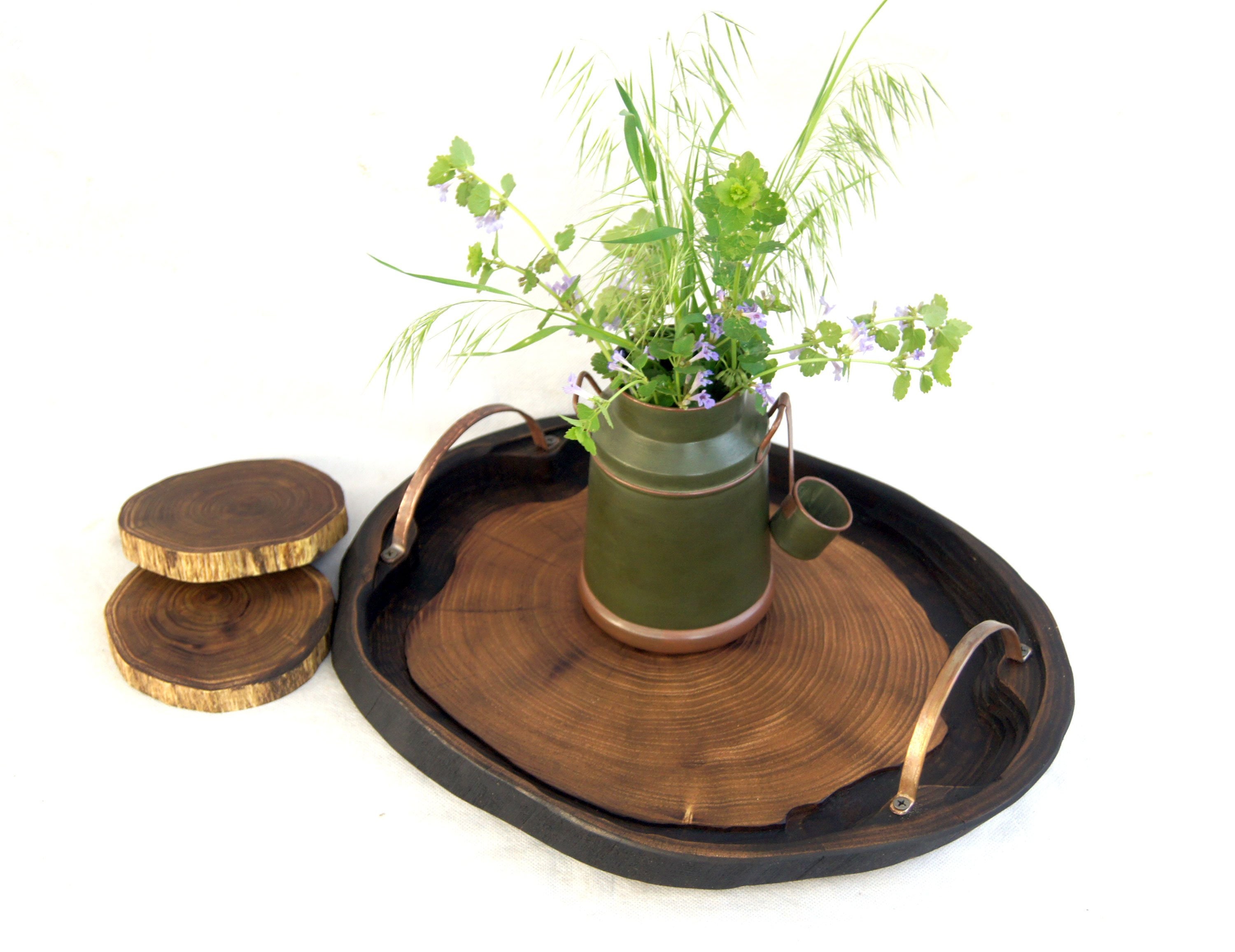 Small tree stump serving tray with handle Rustic natural wood Etsy