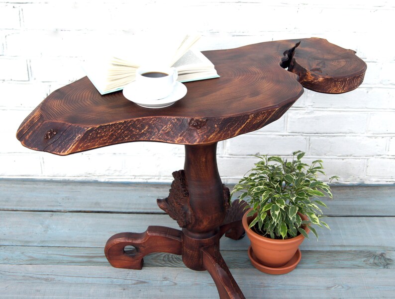 Live edge wood slab coffee table Tree stump desk Rustic ...