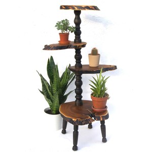 Großer 4-Tier-Holzblumenständer für drinnen, Baumstümpfe, Blumentopfständer für drinnen, Live-Edge-Holzplattenständer Blumentopfhalter