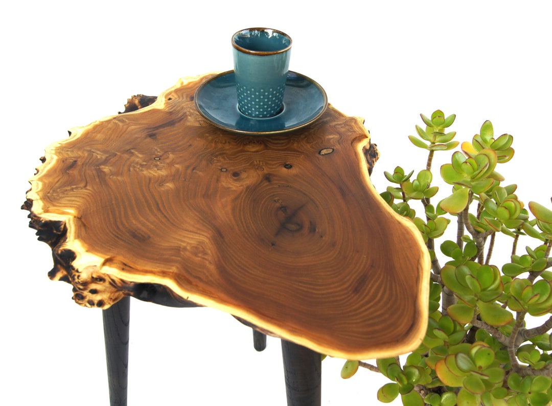Small Live Edge Wood Slab Side Table Personalized Wild Olive Etsy