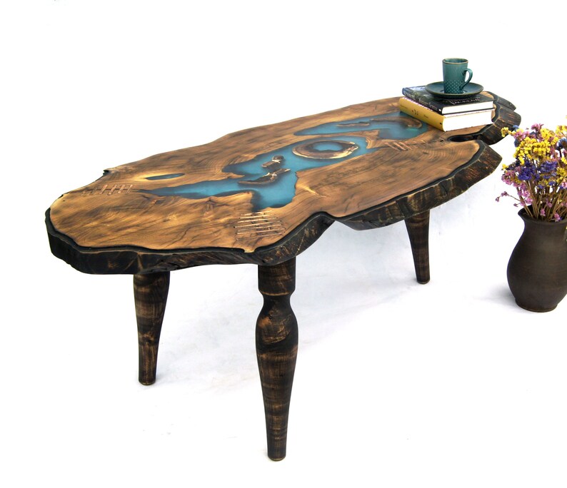 Custom Large Live Edge Wood Slab Coffee Table Resin