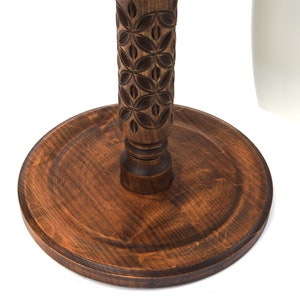 Tall carved wood plant stand indoor Mid century modern flower pot stand Large column planter base Wooden display Hand-carved pedestal table image 9