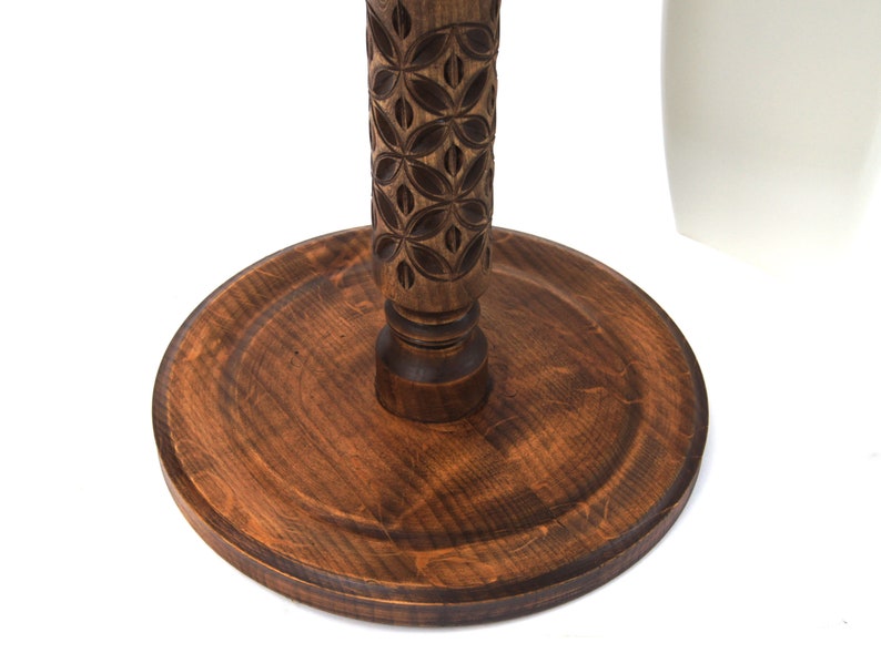 Tall carved wood plant stand indoor Mid century modern flower pot stand Large column planter base Wooden display Hand-carved pedestal table image 9