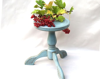 Three-legged planter stand indoor Wood flower pot stand Wooden pedestal fern stand Turquoise display stand Tall plant holder MCM plant stand