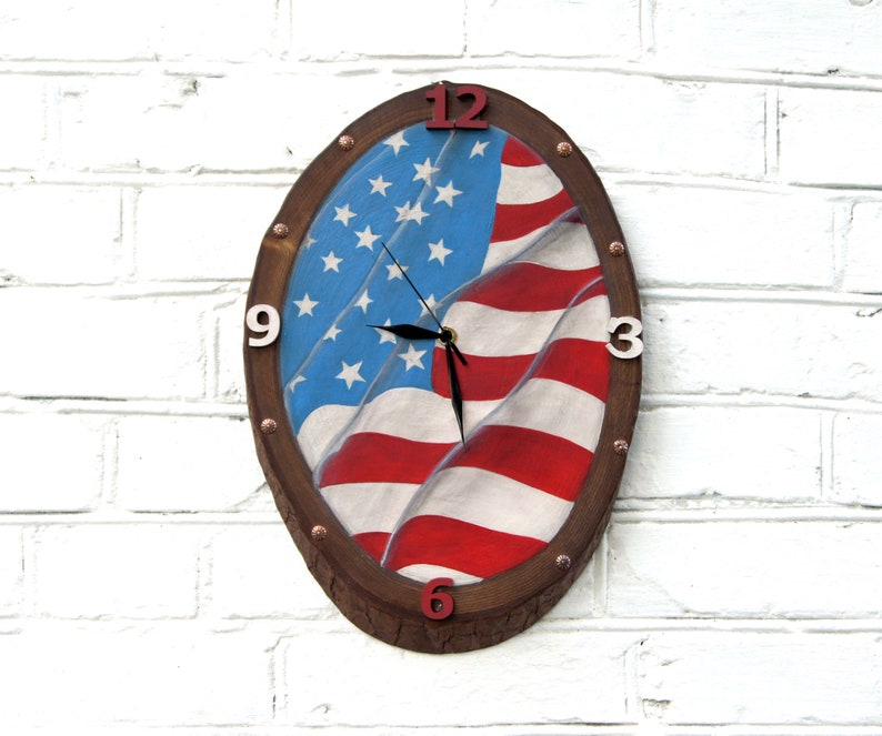 Neu Grosse Wanduhr Usa Nummernschild Große Hand bemalt Holz Wanduhr wth gemalt USA Flagge