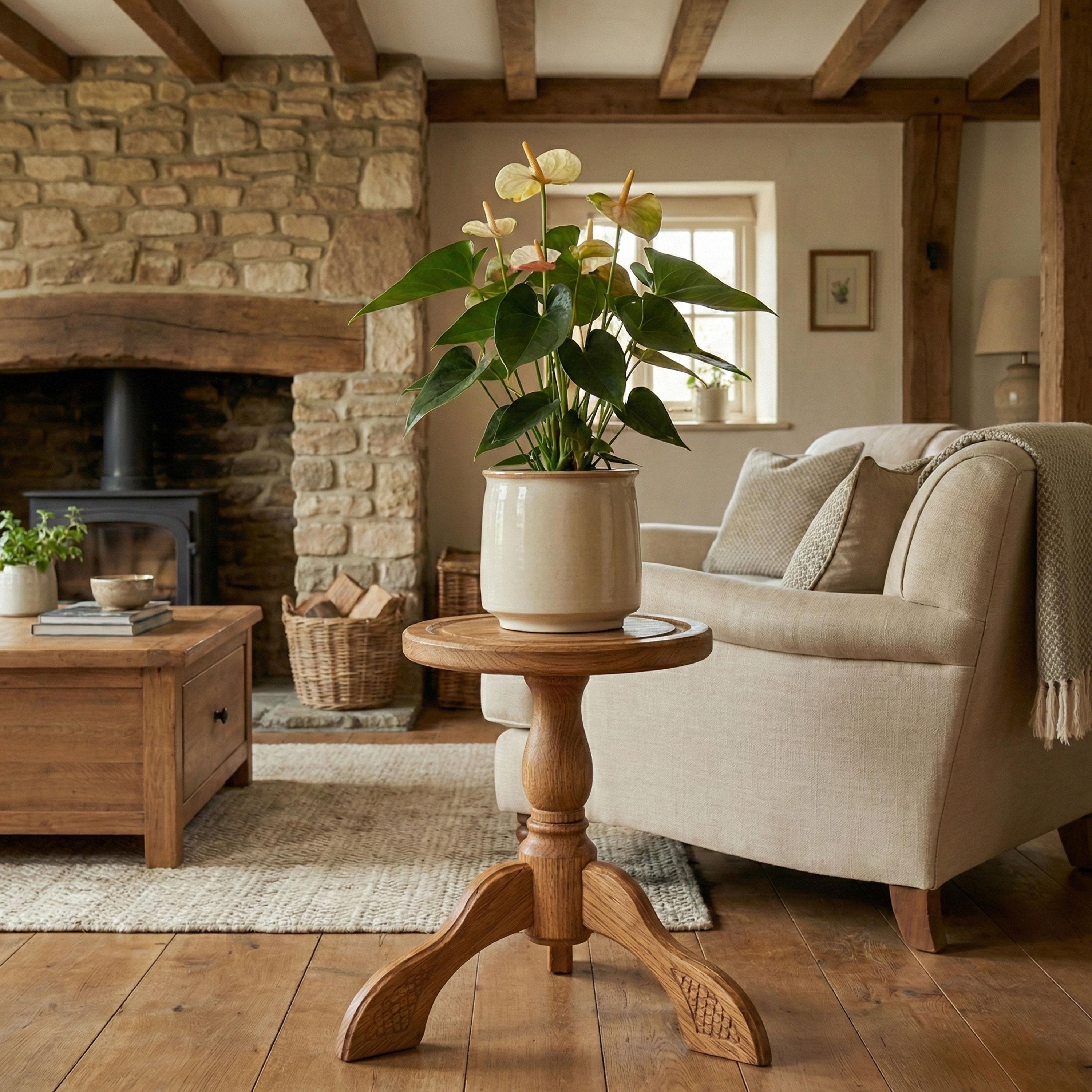 Solid Oak Wood Plant Stand Indoor; Sturdy Wooden Pot Holder