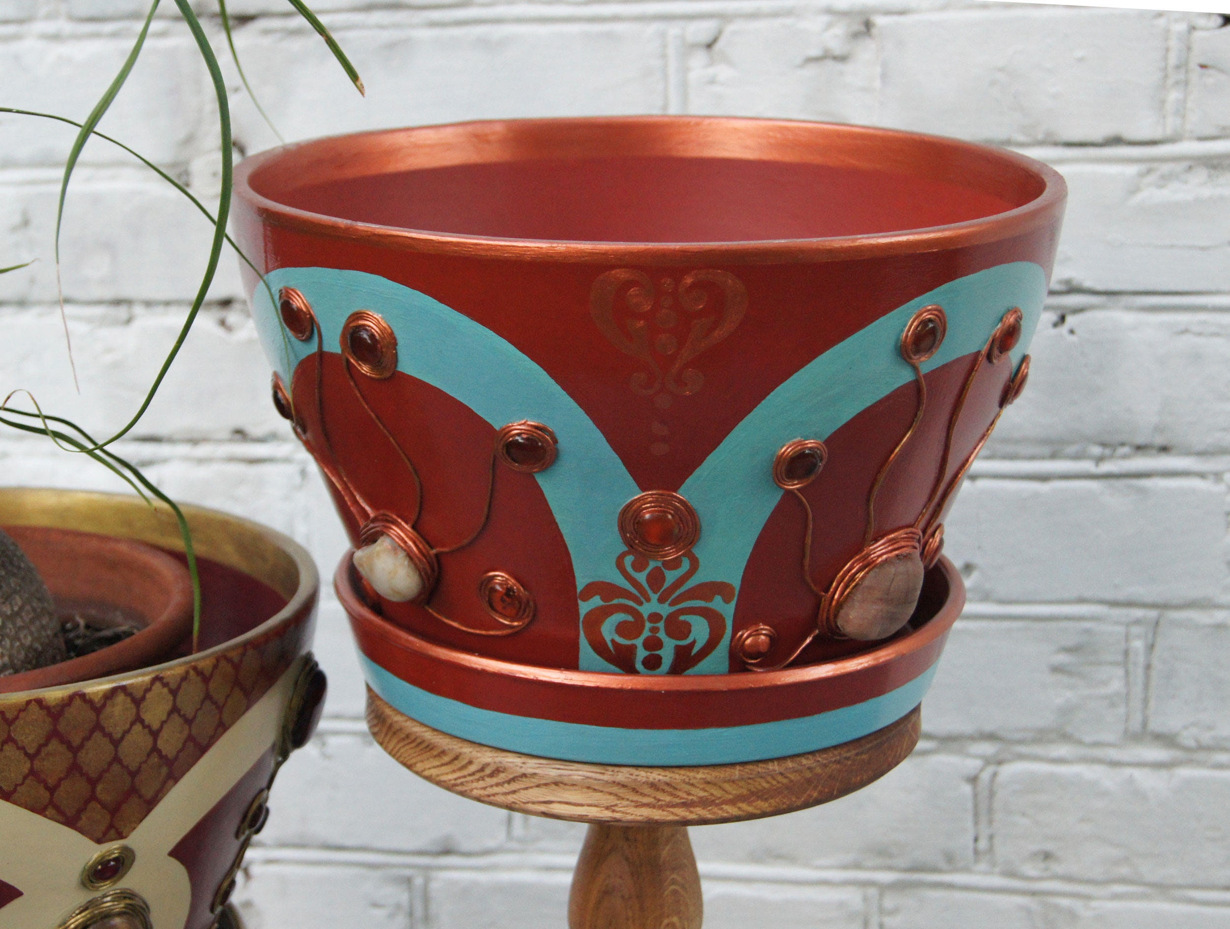 Extra large painted ceramic flower pot indoor Copper red Etsy