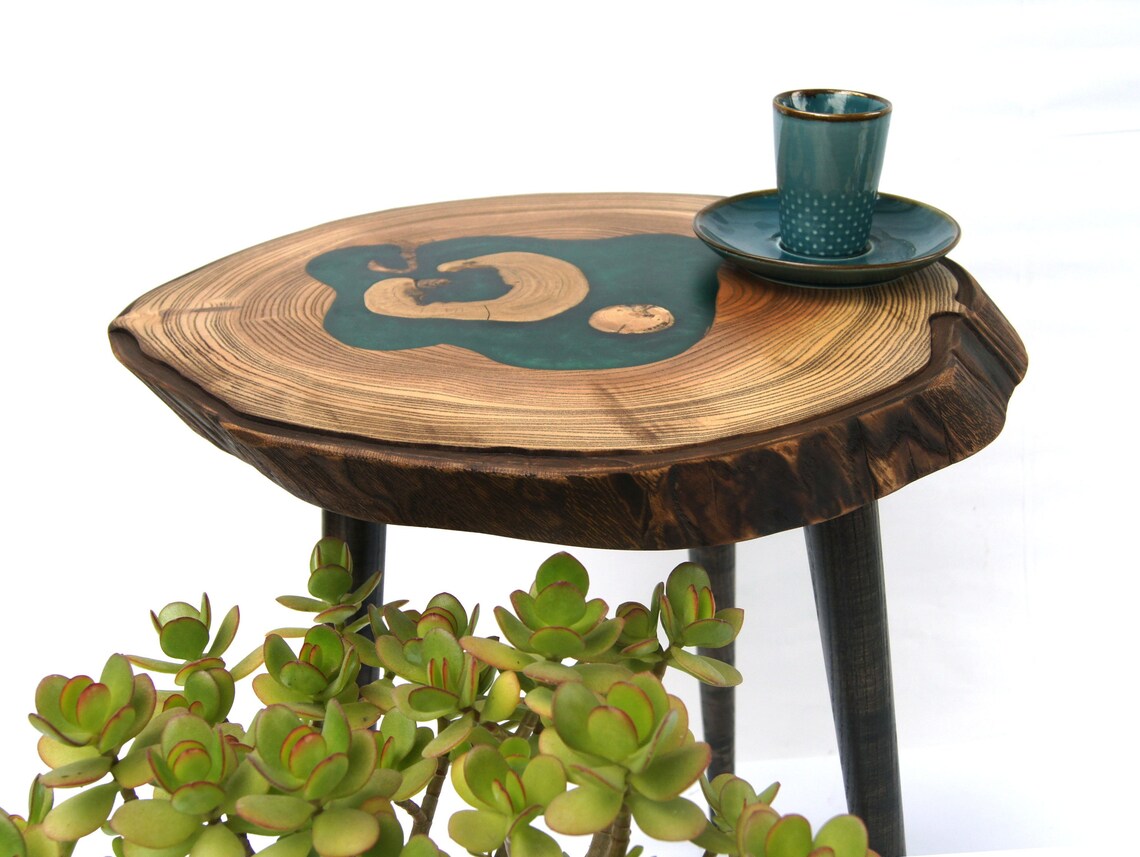Small live edge wood slab coffee table Ash wood side table Etsy