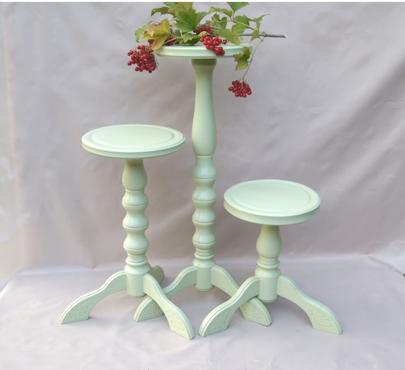 Set 3 wood plant stands indoor Pedestal planter stands Wooden Etsy