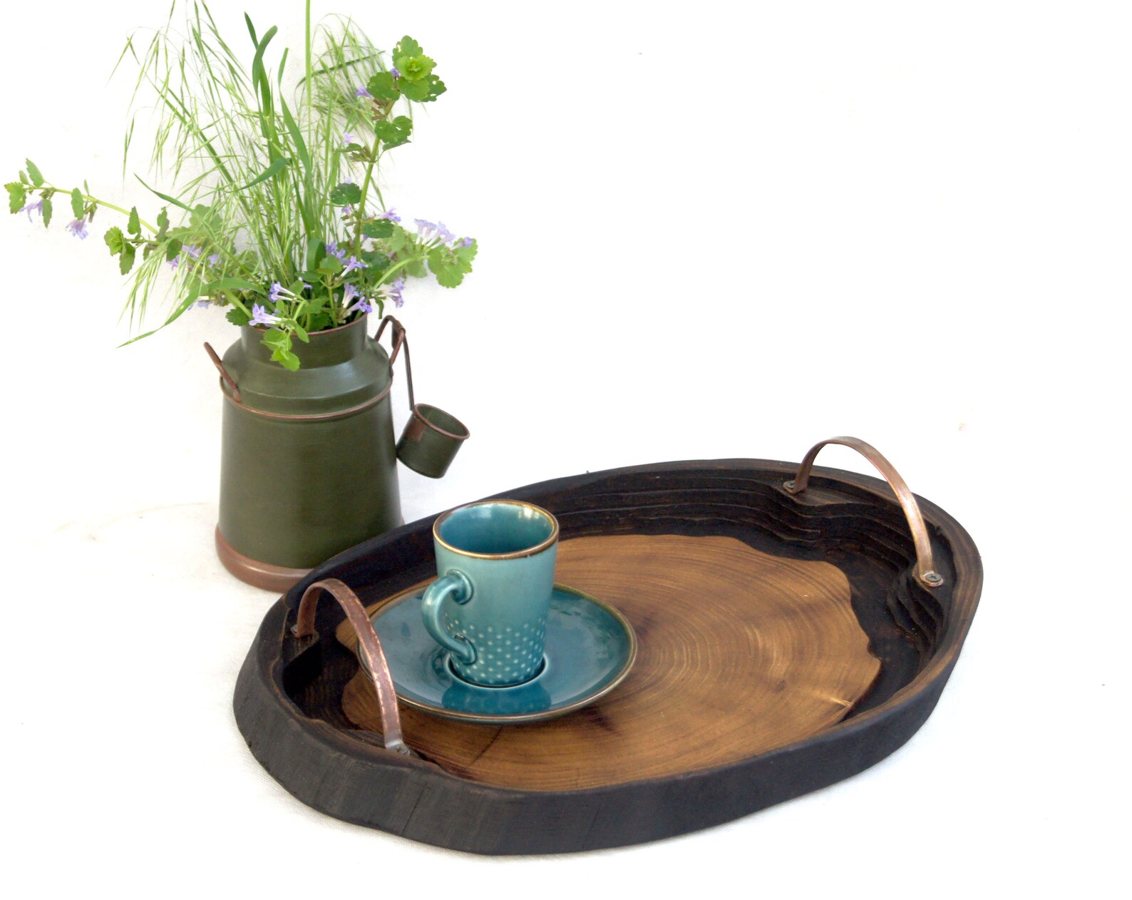 Small tree stump serving tray with handle Rustic natural wood Etsy