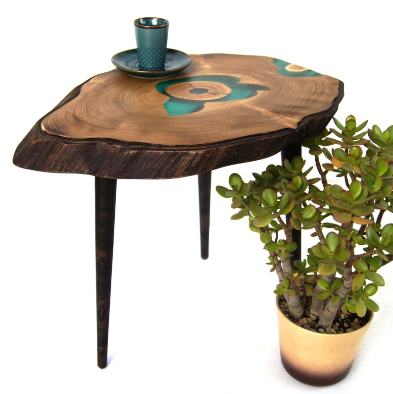 Small live edge wood slab side table Epoxy resin coffee table Etsy