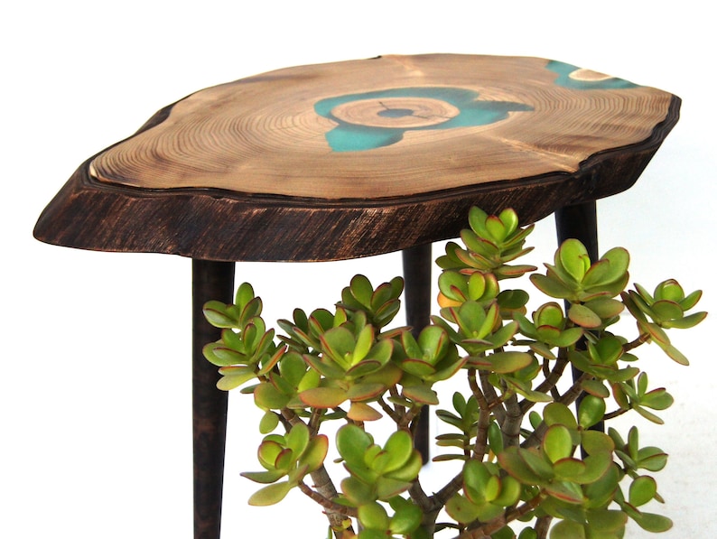 Small live edge wood slab side table Epoxy resin coffee table Etsy