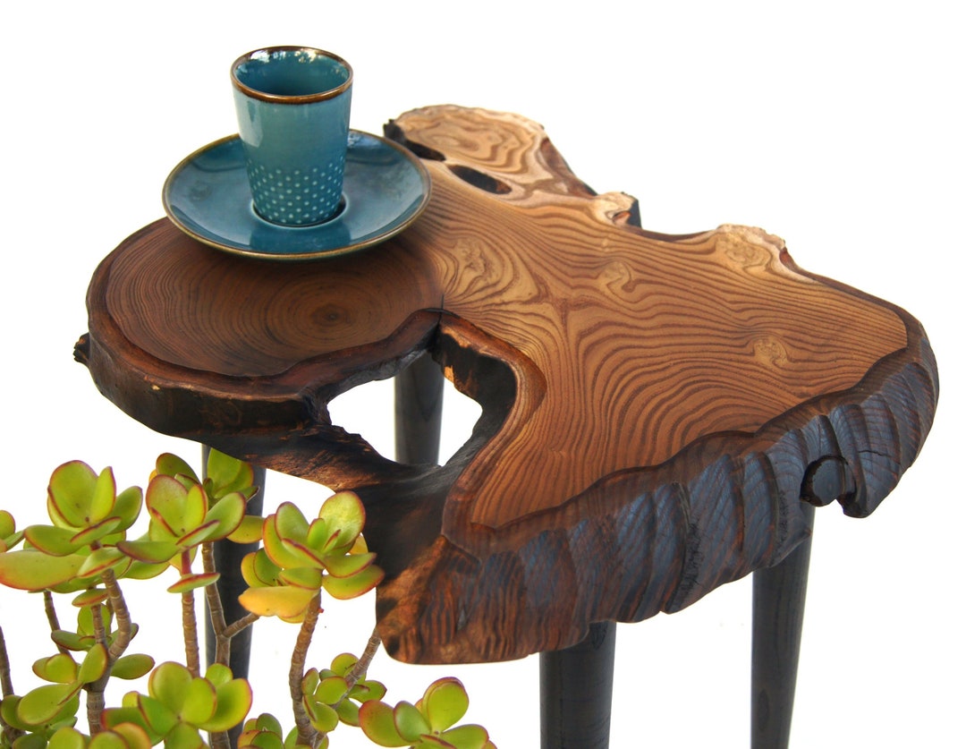 Small Live Edge Wood Slab Side End Table Personalized Wild Etsy