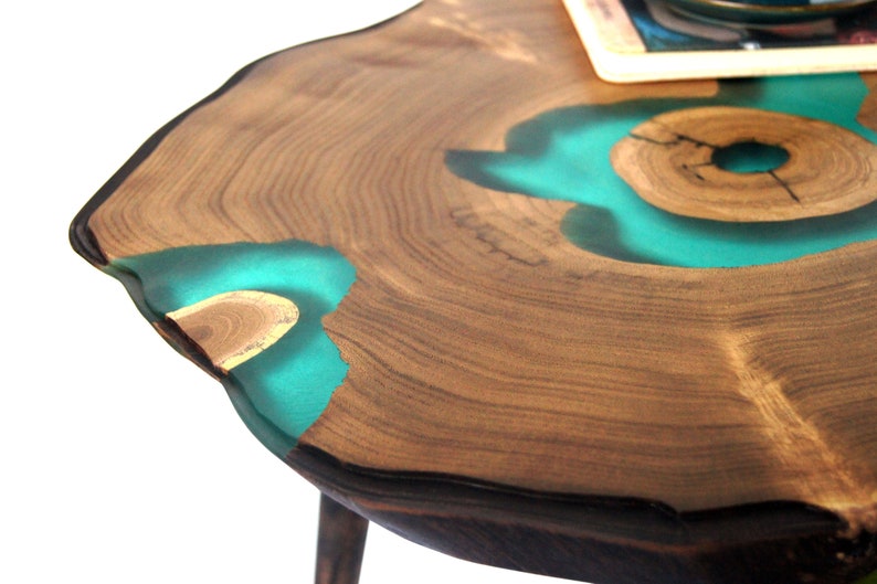 Small Live Edge Wood Slab Side Table Epoxy Resin Coffee Table Etsy