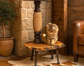 Solid Wood & Sisal Scratching Post for Cat; Premium Pet Furnishings; Wooden Cat Corner; Floor mounted cat scratcher; Heavy Duty Playground