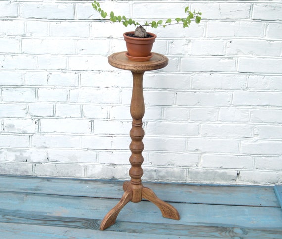 Tall oak plant table deals