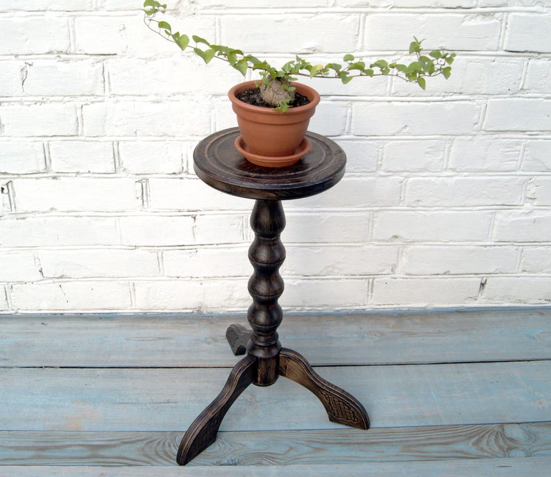 Large indoor wood plant stand Mid century modern flower pot stand Tall oak planter stand Wooden fern stand Hardwood pedestal stand for plant image 8