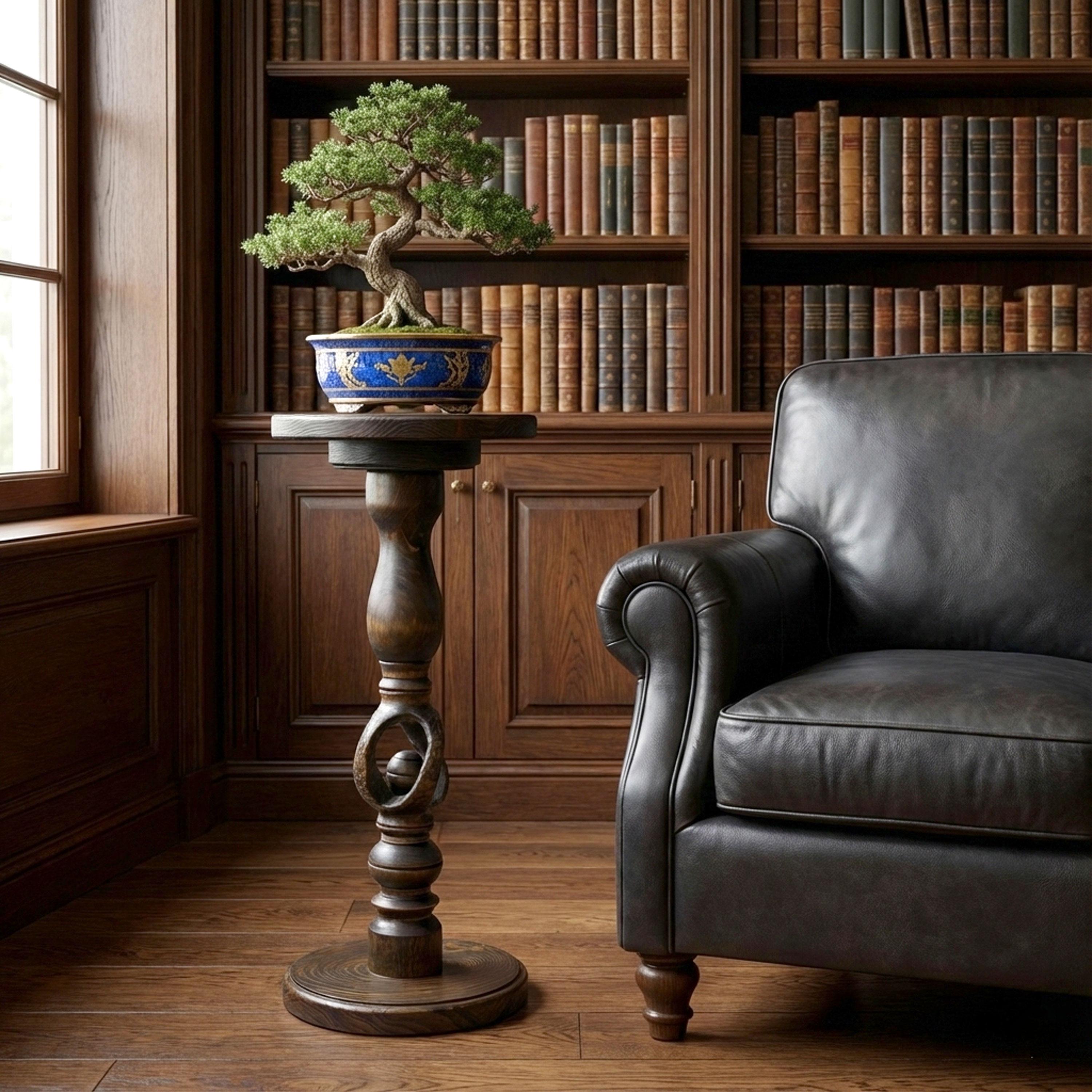 Tall Wooden Plant Stand; Dark Wood Pedestal Large Plants; High