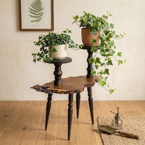 3 Tier Wooden Plant Stand, Live Edge Pedestal for Planters, Rustic Tall Display Indoor Flowers & Bonsai, Tall Pot Holder, Handcrafted Decor