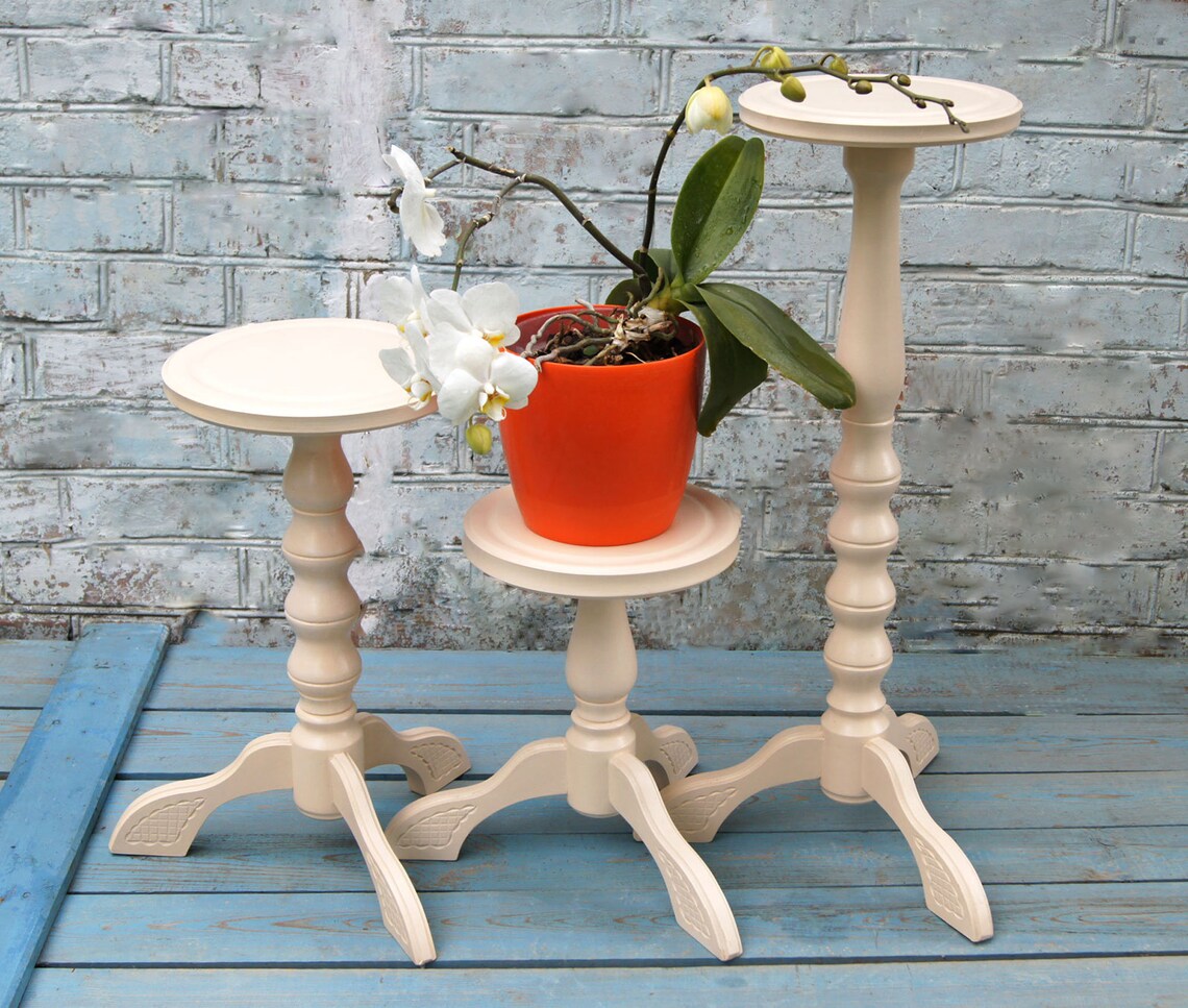 Set 3 wood plant stands indoor Pedestal planter stands Tall Etsy