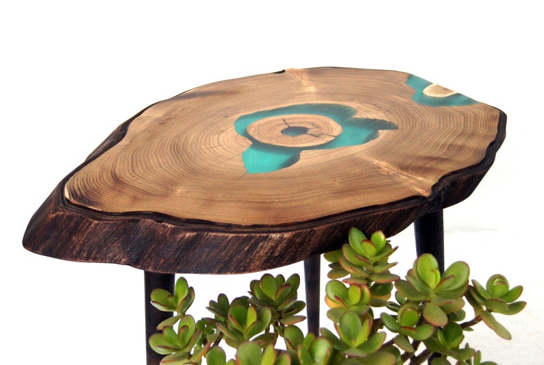 Small live edge wood slab side table Epoxy resin coffee table Etsy