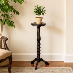 Tall 29" Oak Wood Plant Stand Indoor; Flower Pot Holder; Large Planter Base; Wooden Fern Display; Hardwood Pedestal Mid Century Modern Decor