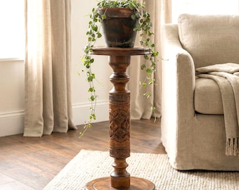 Tall natural wood planter stand; Wooden carved plant stand; Large fern pot base; Hardwood pedestal plant display; Luxury modern home decor