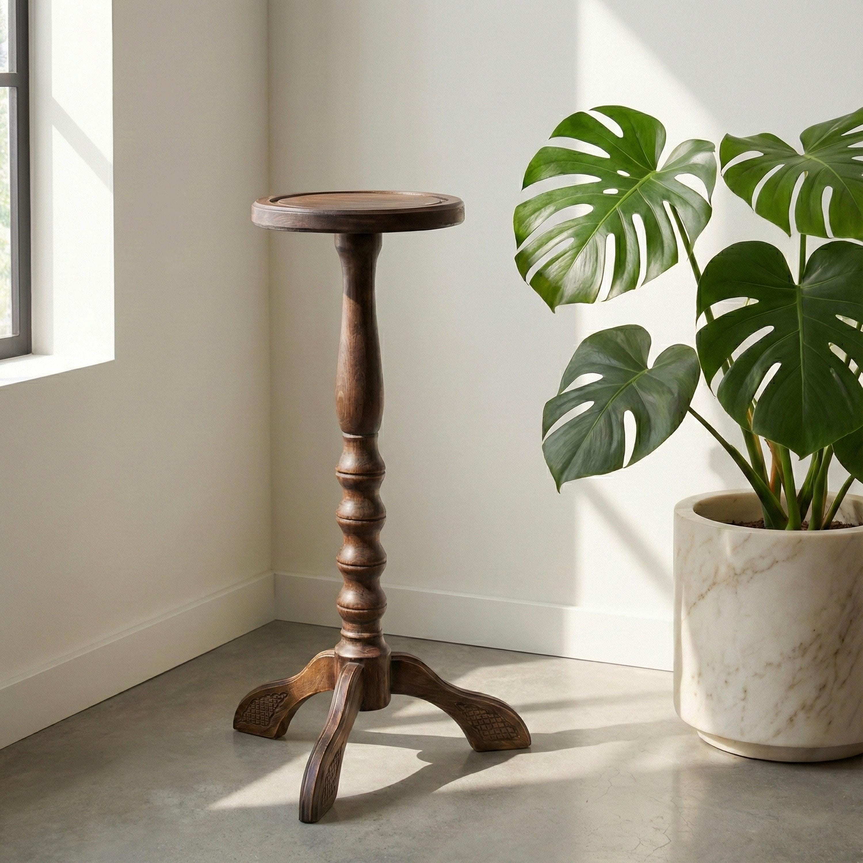 Tall Turned Oak Wood Plant Stand; 28