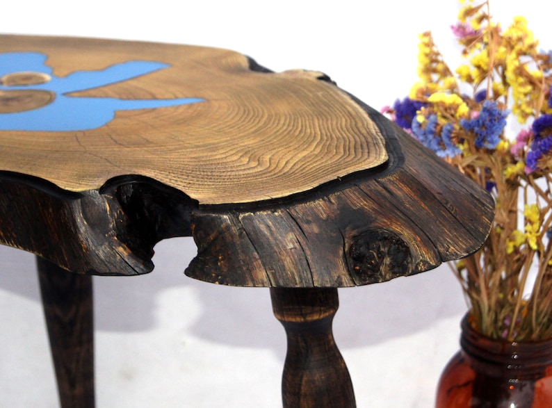 Live Edge Wood Slab Coffee Table Epoxy Table Resin River Desk Rustic Natural Wood Table Tree Stump Burl Table Accent Log Table Small Space