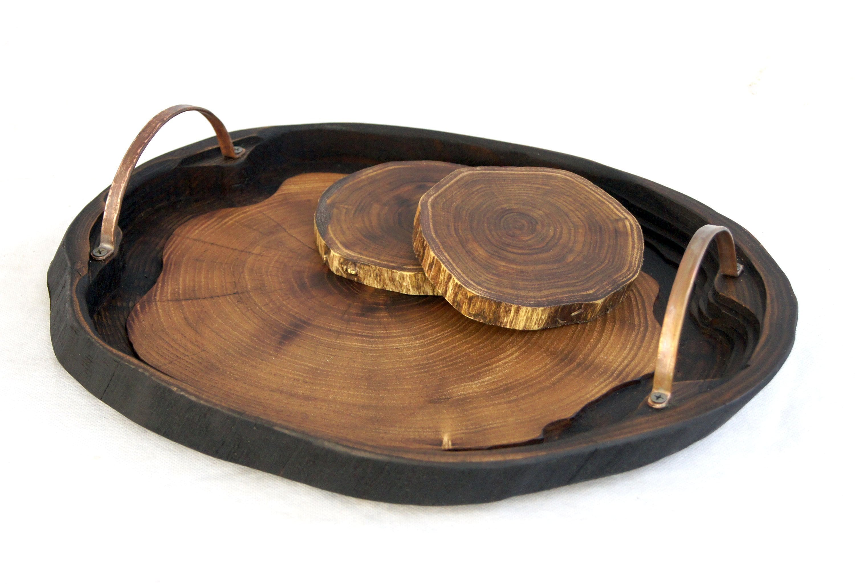 Small tree stump serving tray with handle Rustic natural wood Etsy