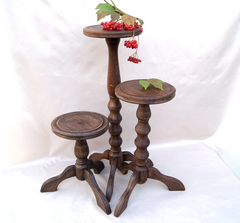 Set of 3 Oak Wood Plant Stands Indoor Tall Wooden Planter Etsy UK