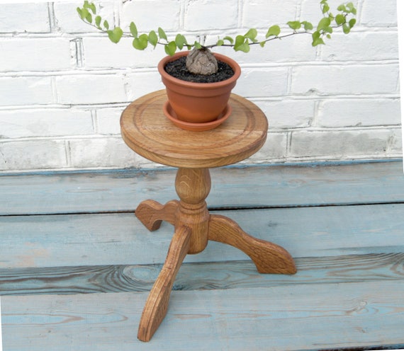 Small Oak Wood Planter Stand Indoor Pedestal Flower Pot Stand