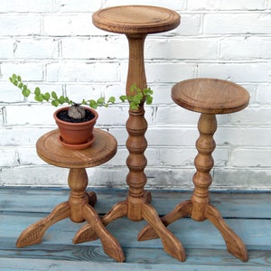 3er Set Holz-Blumenampeln Indoor Hoher Eichenholz-Blumentopf-Holzständer Blumentopf-Topfhalter Hartholz-Blumentopf