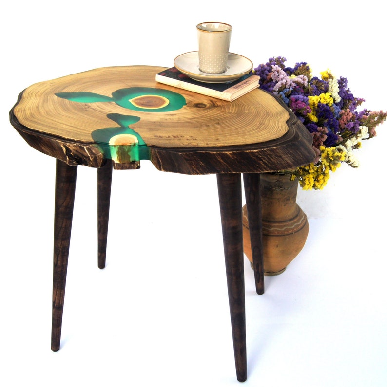Small Live Edge Wood Slab Coffee Table Epoxy Resin Side Table Etsy