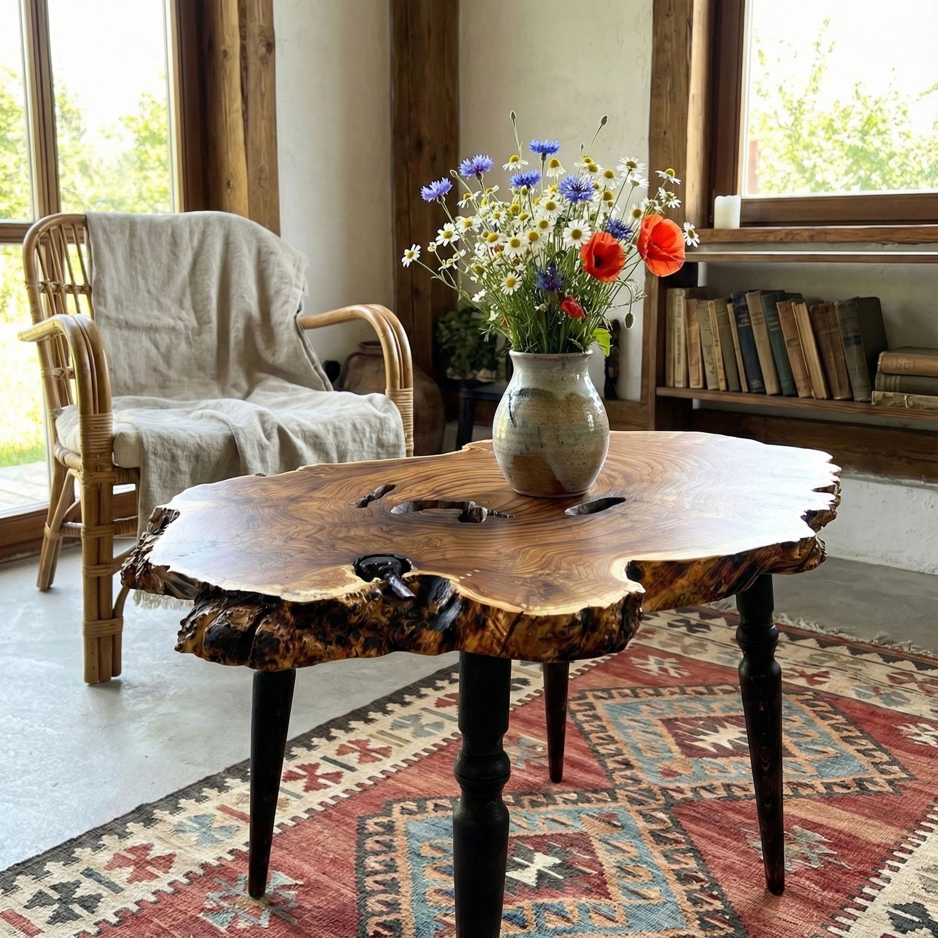 Large Live Edge Olive Wood Coffee Table; Burl Slab Side Table; Raw
