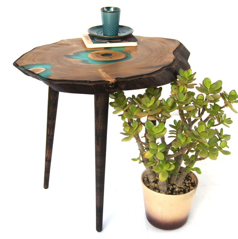 Small live edge wood slab side table Epoxy resin coffee table Etsy