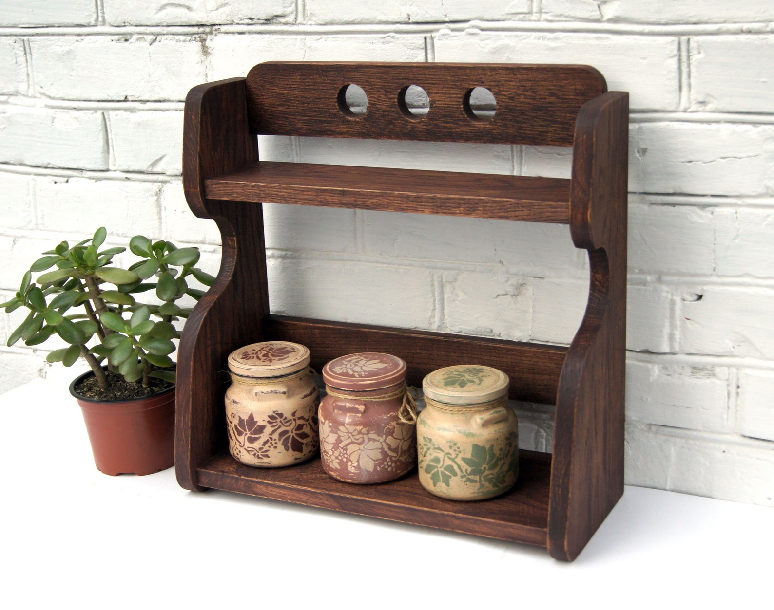 Oak wood wall shelf Country kitchen open storage Natural wood Etsy