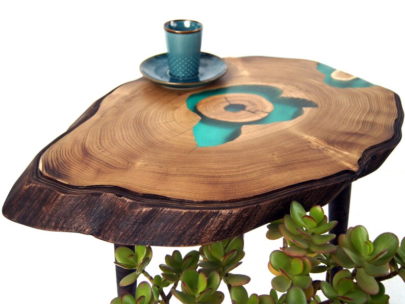 Small live edge wood slab side table Epoxy resin coffee table Etsy
