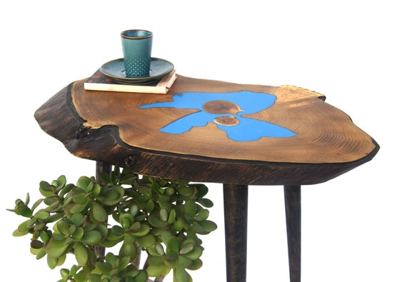 Small Live Edge Wood Slab Coffee Table Epoxy Resin Side Table Etsy