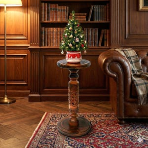 Hoher Holz-Blumentopf, handgeschnitzte Holz-Pflanzenbasis, große Säule, Hartholz-Sockel, Mid-Century Modern Display