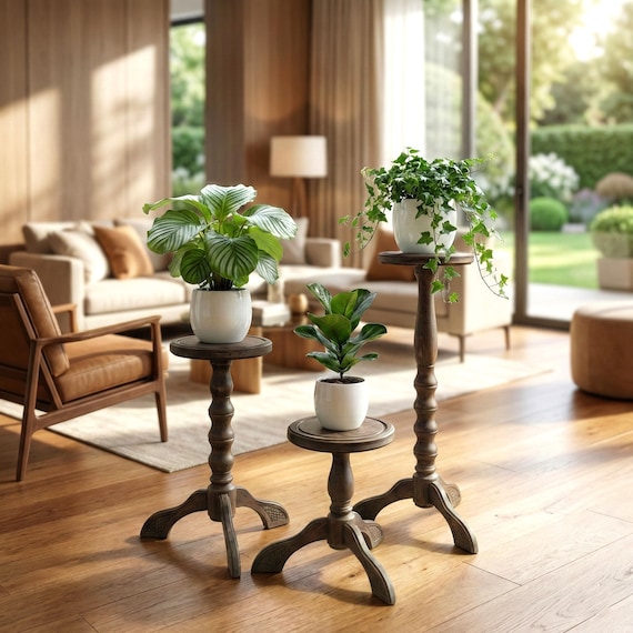 Supporto Per Piante Intagliato In Legno - Sgabello Fioriera Stile Nuovo - Decorazione Per Interni/esterni - Marrone