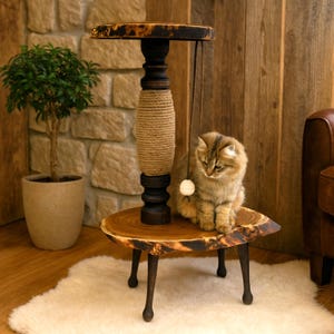 Solid Wood & Sisal Scratching Post for Cat; Premium Pet Furnishings; Wooden Cat Corner; Floor mounted cat scratcher; Heavy Duty Playground