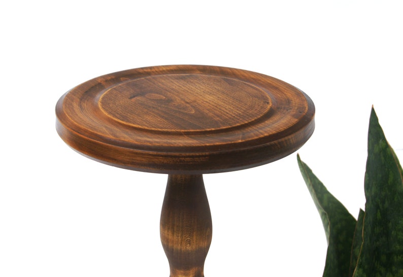 Tall carved wood plant stand indoor Mid century modern flower pot stand Large column planter base Wooden display Hand-carved pedestal table image 12