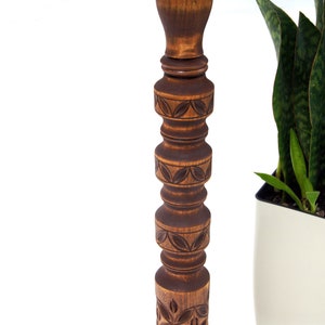 Tall carved wood plant stand indoor Mid century modern flower pot stand Large column planter base Wooden display Hand-carved pedestal table image 6