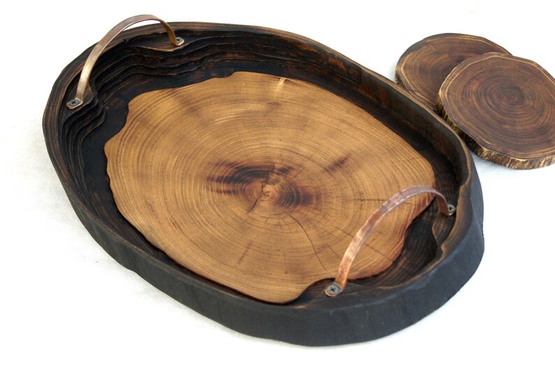 Small tree stump serving tray with handle Rustic natural wood Etsy