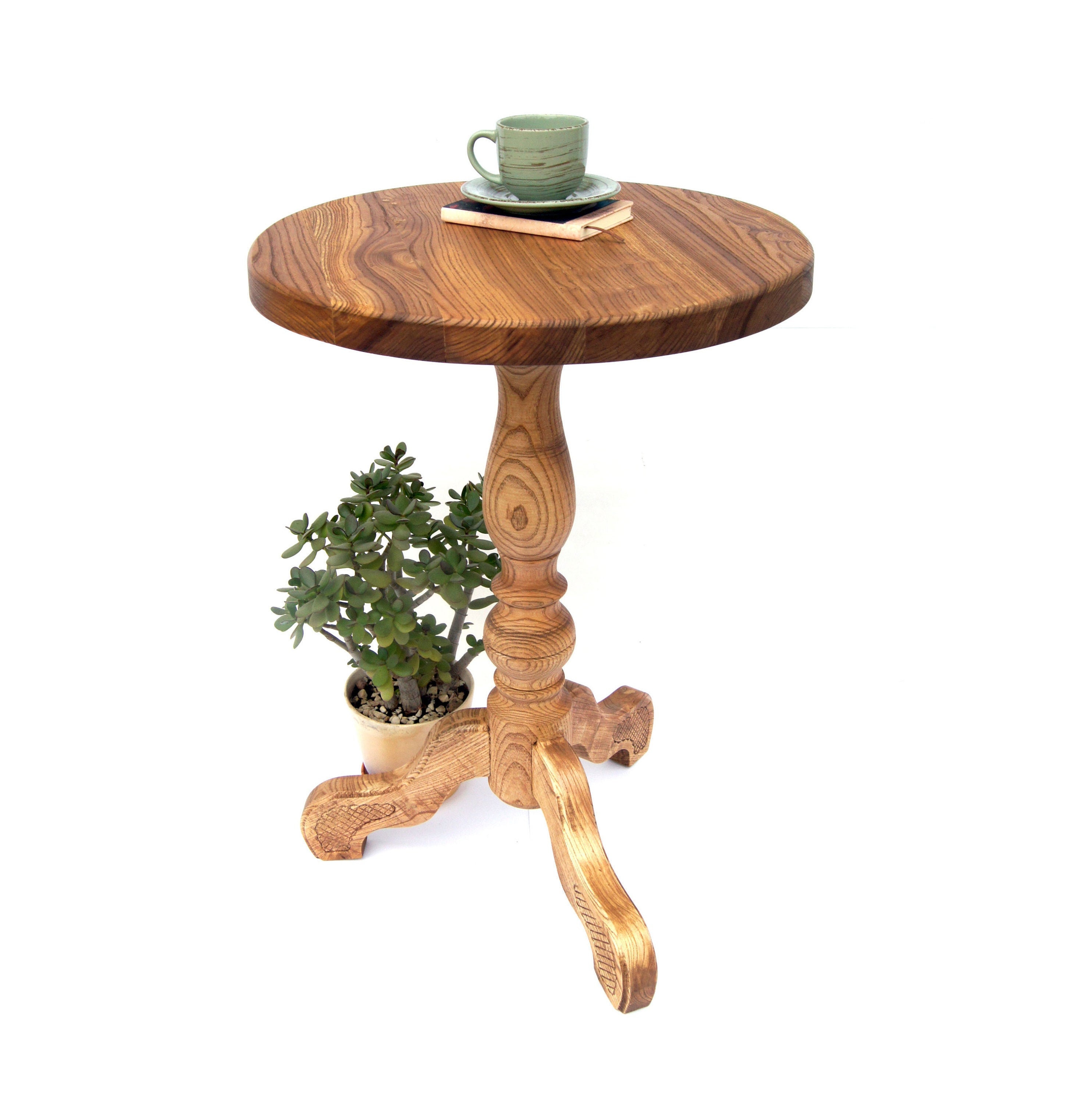 Pedestal round coffee table carved legs Hardwood coffee table | Etsy